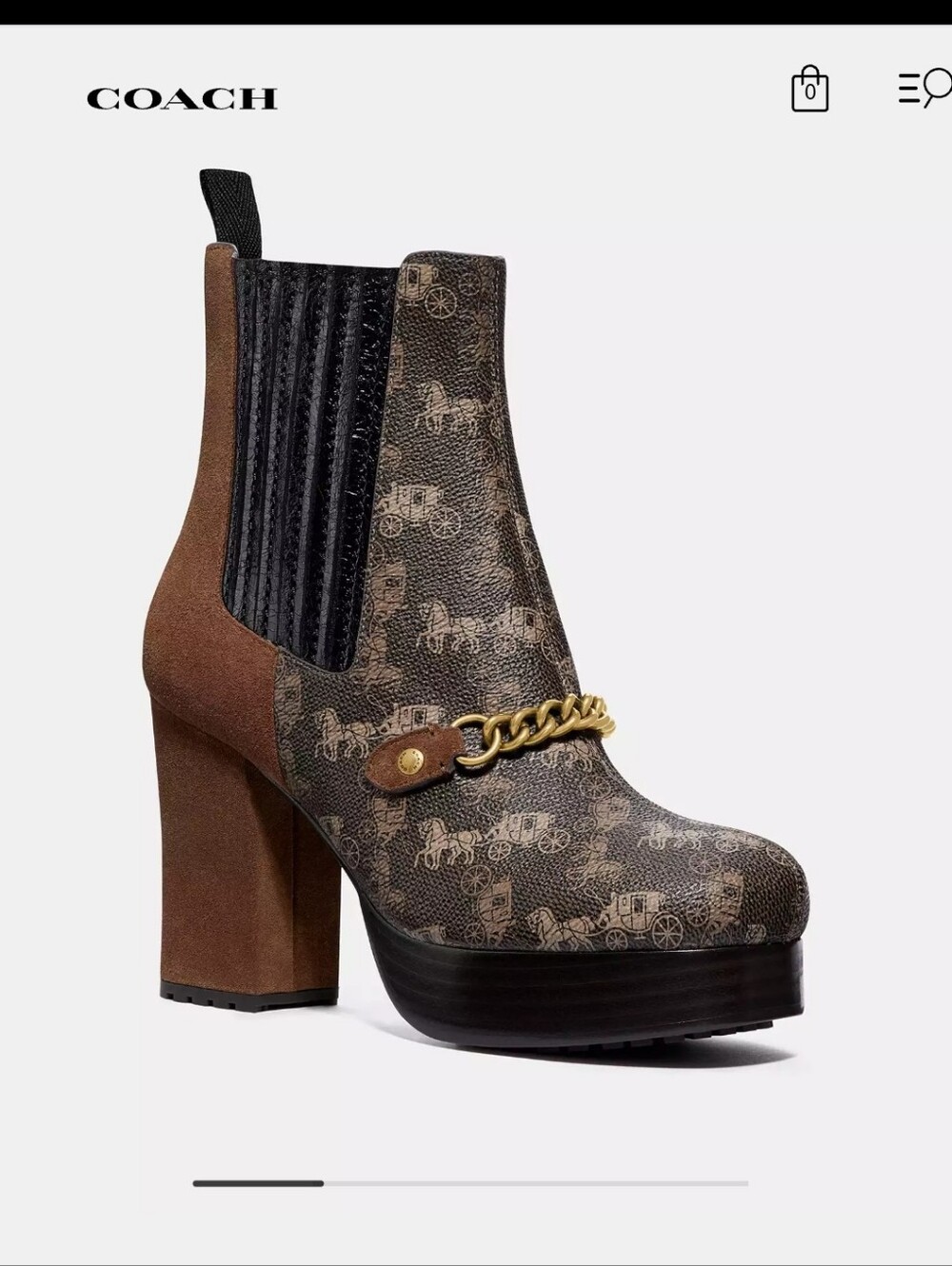 Coach Brown Chelsea Platform Bootie with Chain